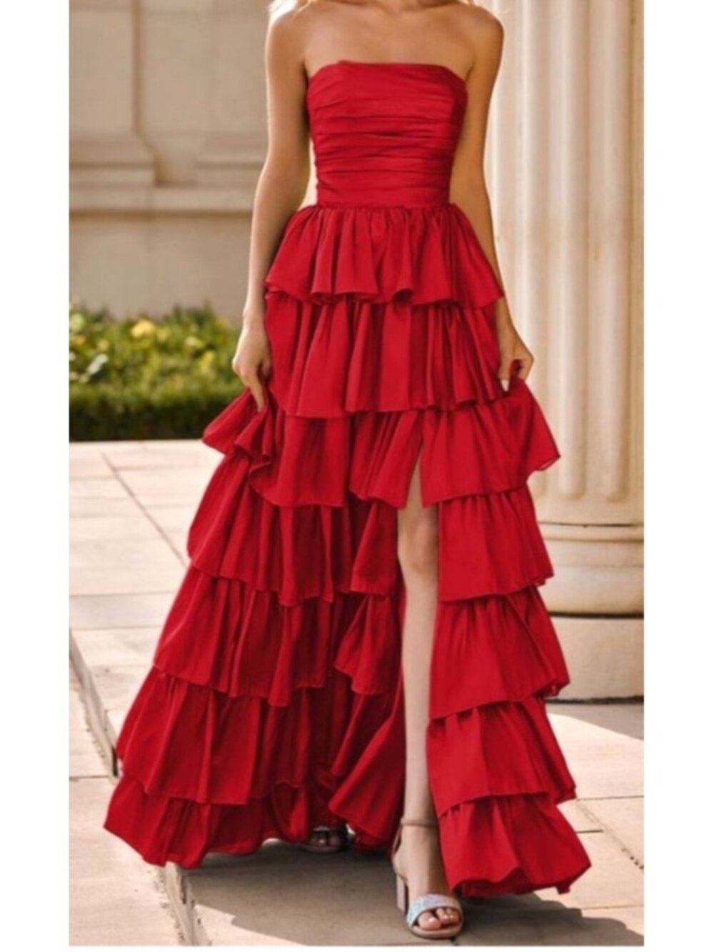 Stacees Women's Sz 4 Strapless Ruffled Layered Red Gown Perfect
